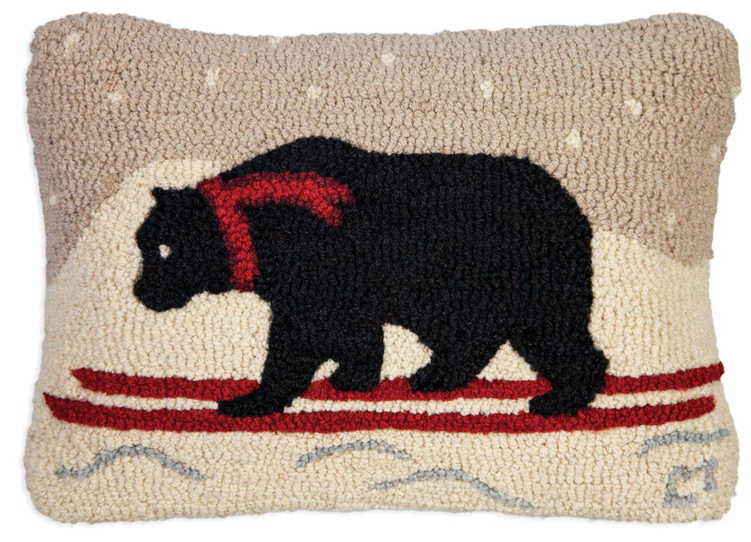 Bearly Skiing Hand-Hooked Wool Pillow