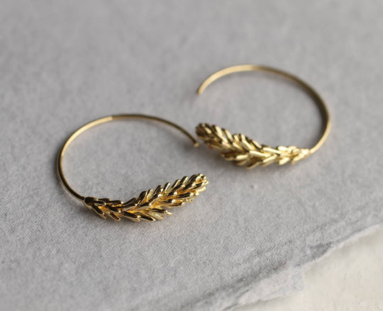 Small Gold Leaf Hoop Earrings