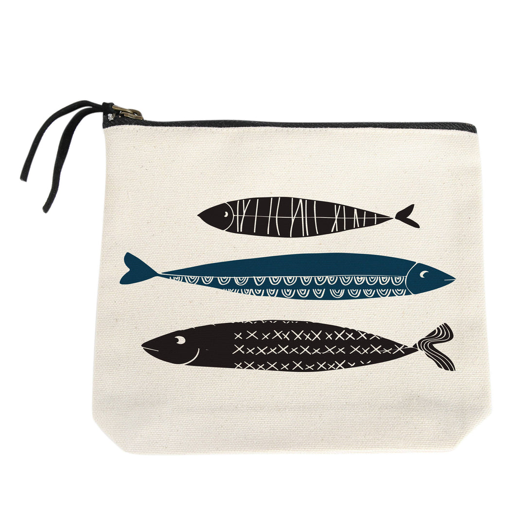 Elongated Fish Trio Small Canvas Pouch