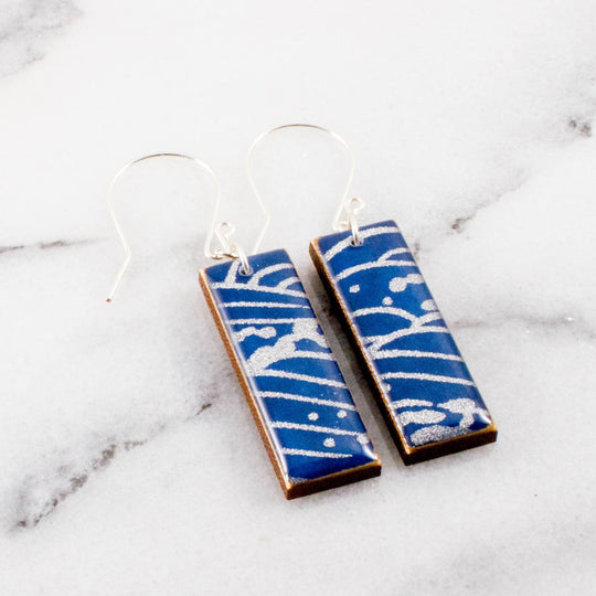 Blue + Silver Wave Rectangle Earrings