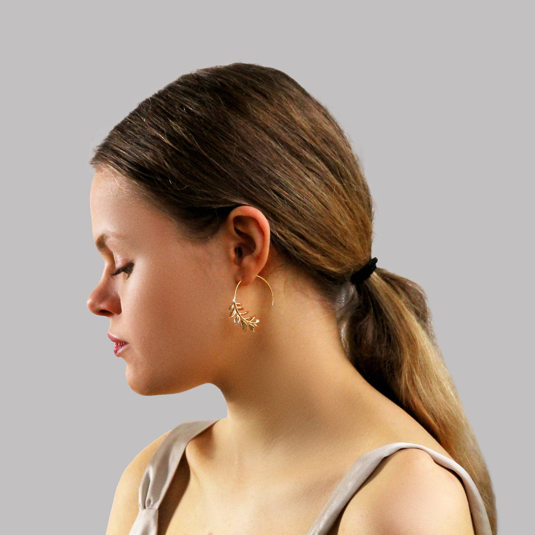 Botanical Leaf Hoop Earrings