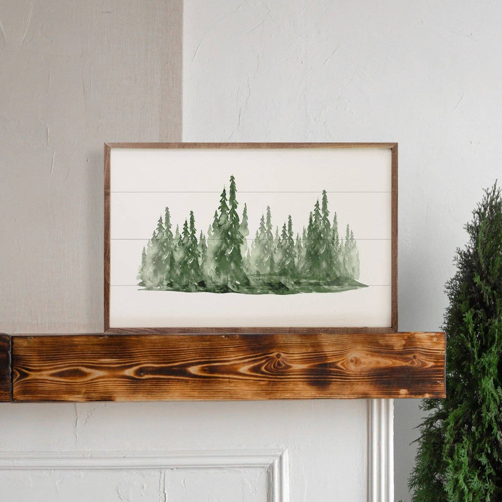 Watercolor Pines Forest Wooden Sign