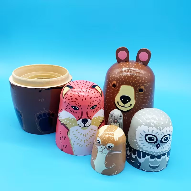 Colorful Woodland Animals Nesting Dolls