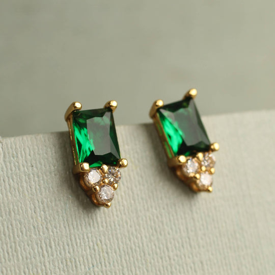 Tongass Emerald Pyramid Stud Earrings