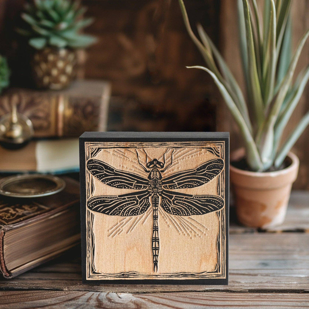 Dragonfly Engraved Birch Wood Panel