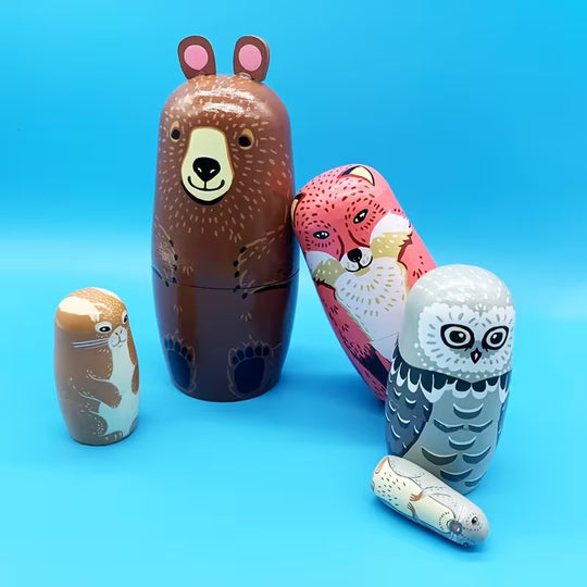 Colorful Woodland Animals Nesting Dolls