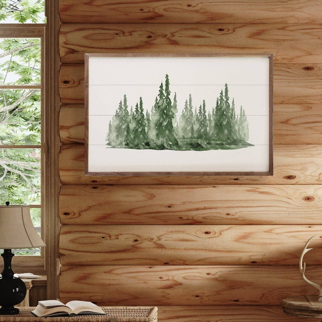 Watercolor Pines Forest Wooden Sign