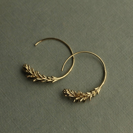 Small Gold Leaf Hoop Earrings