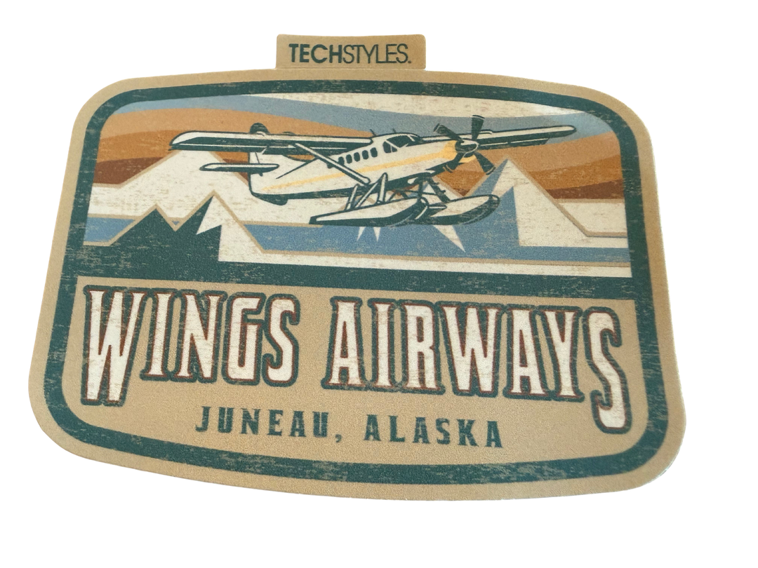 Wings Airways Floatplane Over Mountains Sticker
