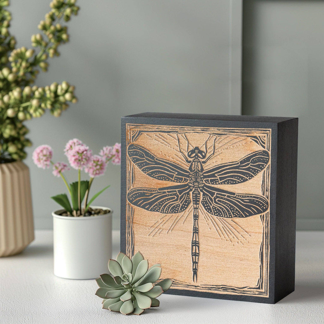 Dragonfly Engraved Birch Wood Panel