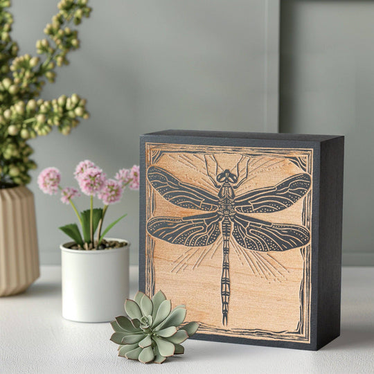 Dragonfly Engraved Birch Wood Panel