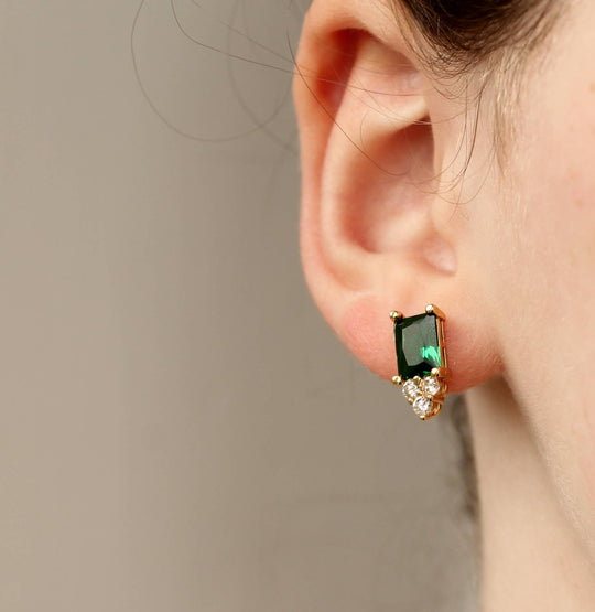 Tongass Emerald Pyramid Stud Earrings