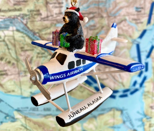 Santa Bear on Floatplane Ornament