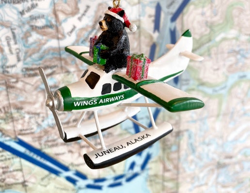 Santa Bear on Floatplane Ornament
