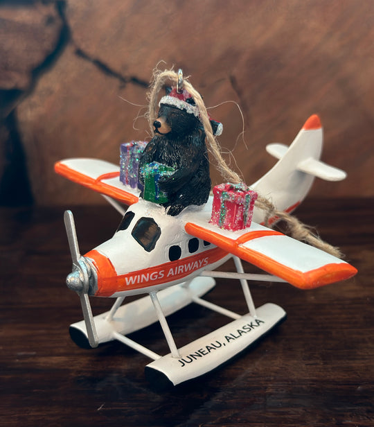 Santa Bear on Floatplane Ornament