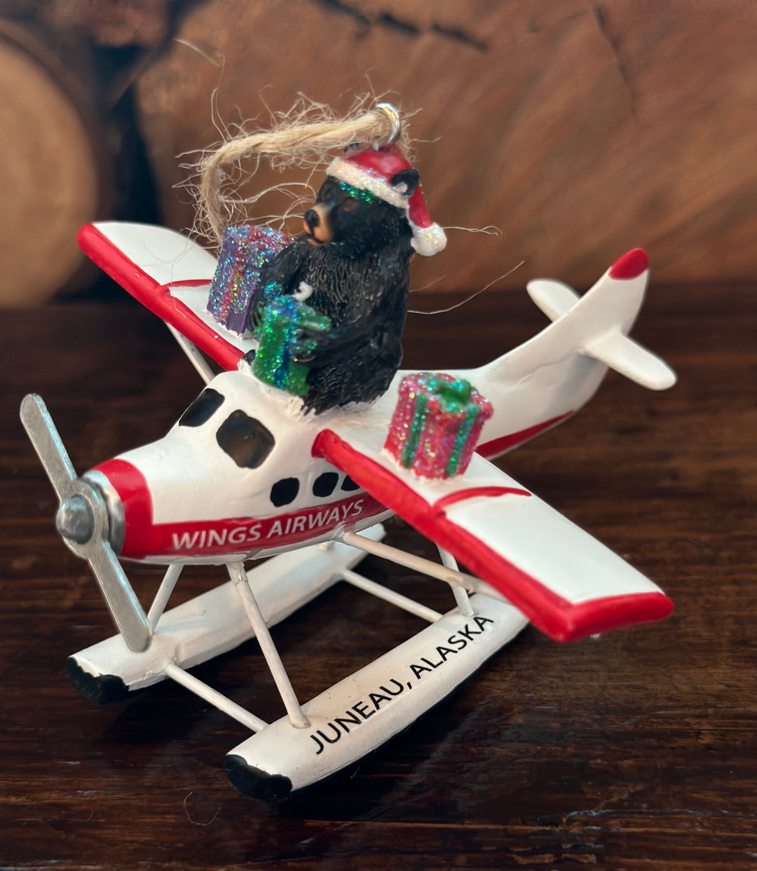 Santa Bear on Floatplane Ornament