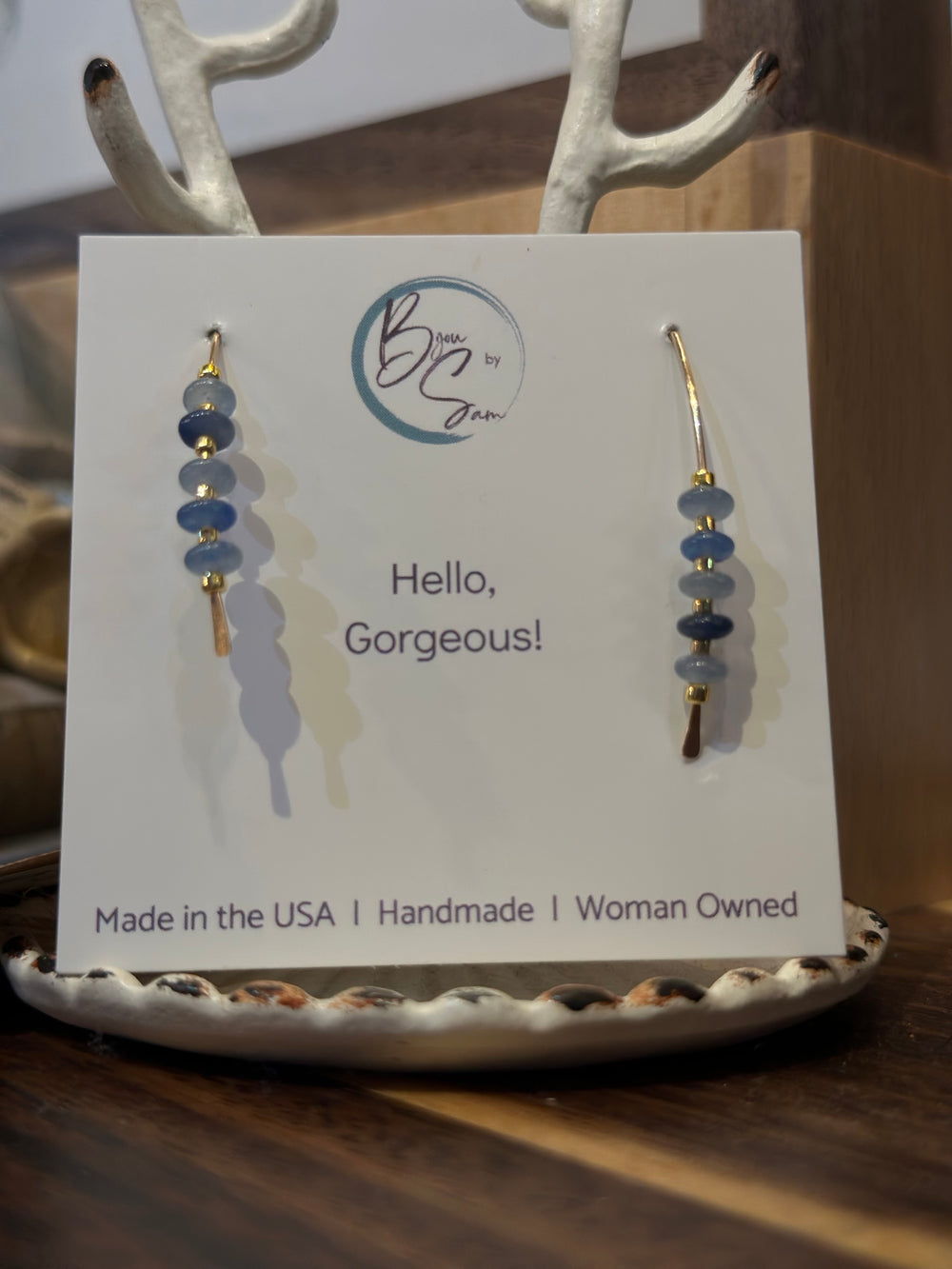 Blue Aventurine and Gold Threader Earrings