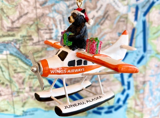 Santa Bear on Floatplane Ornament