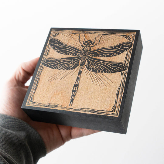 Dragonfly Engraved Birch Wood Panel