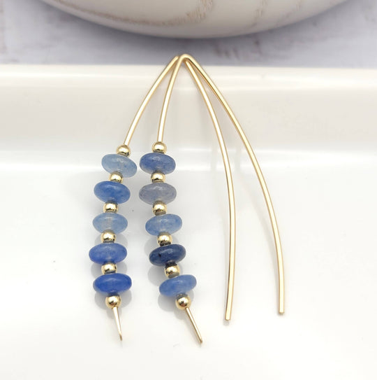 Blue Aventurine and Gold Threader Earrings