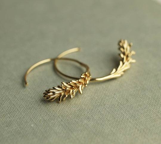 Small Gold Leaf Hoop Earrings