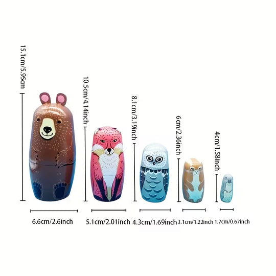 Colorful Woodland Animals Nesting Dolls