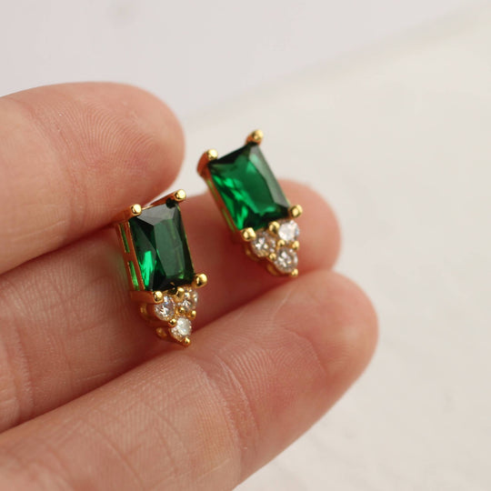 Tongass Emerald Pyramid Stud Earrings